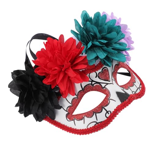 IMIKEYA Day Of The Dead Halbgesichtsmaske mit Blumendekor Leichte Bequeme und Langlebige Totenkopfmaske für Halloween Karneval Cosplay und Themenpartys von IMIKEYA