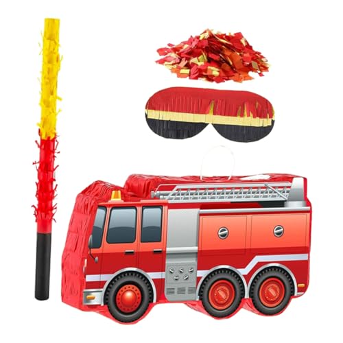 IMIKEYA Feuerwehrauto Piñata Spielzeug Für Geburtstagsparty Dekoration Hängendes Partygeschenk Mit Augenbinde Konfetti Und Fledermaus Für Junge Mädchen Und Jungen von IMIKEYA