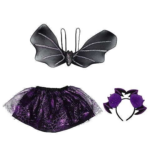 IMIKEYA Fledermaus Kostümset für Mädchen Teiliges Halloween Outfit mit Umhang und Haarreif für Cosplay Karneval und Themenpartys Einfaches Ausziehen für Strahlende Auftritte von IMIKEYA