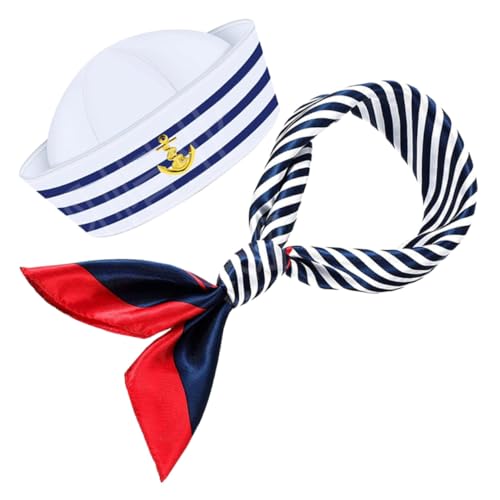 IMIKEYA Gestreifte Kapitänsmütze mit Kopfumfang und Passendem Schal Verstellbares Yacht Captain Kostüm Set für Damen Herren für Nautische Partys Karneval und Halloween IMIKEYA Gestreifte Kapitänsmütze mit Kopfumfang und Passendem Schal Verstellbares Yacht Captain Kostüm Set für Damen Herren für Nautische Partys Karneval und Halloween von IMIKEYA