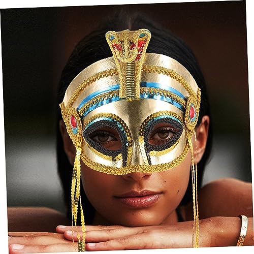 IMIKEYA Goldene Ägyptische Cobra Halbgesichtsmaske Damen Karneval Halloween Dekoratives Cosplay Zubehör mit Perlenbesatz für Themenpartys und Fasching von IMIKEYA