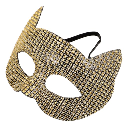 IMIKEYA Goldene Katzenmaske mit Strasssteinen Bequeme Karnevalsmaskerade für Damen Einzigartiges Halloween Kostümzubehör für Cosplay Maskenball und Partyfotos von IMIKEYA
