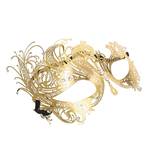 IMIKEYA Goldfarbene Metallmaske mit Strasssteinen Halbgesichts Masquerade Maske für Damen Kreative Halloween Party Fasching Cosplay und Bühnenauftritte von IMIKEYA