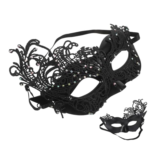 IMIKEYA Halbgesichts Spitzenmaske für Damen mit Elastischem Band Schwarze Materialien für Halloween Partys Kostümbälle und Maskeraden von IMIKEYA