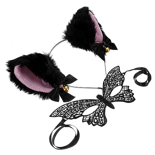 IMIKEYA Halloween Cosplay Katzenohren Stirnband mit Glocken Spitzen Maske und Accessoire Leichtes Party Kostümzubehör für Damen Angenehm zu Tragen für Halloween Feiern und Maskenbälle von IMIKEYA