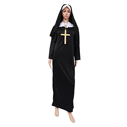 IMIKEYA Halloween Erwachsene Nonnenkostüm Schwarz Cosplay Partykostüm Einheitsgröße Hochwertiges Kostüm mit Feiner Verarbeitung für Halloween Party Dekoration von IMIKEYA