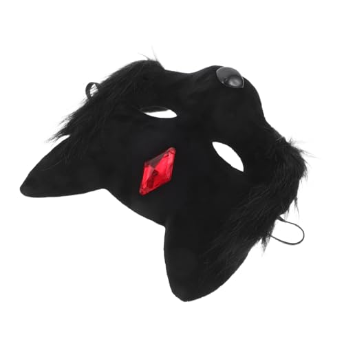 IMIKEYA Halloween Katzenmaske Halbgesicht Plüsch Tier Masquerade für Frauen Dekoratives Cosplay Zubehör für Halloween Party Schwarzer Katzen und Fuchsmotiv von IMIKEYA