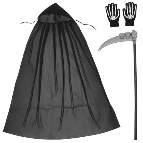 IMIKEYA Halloween Kostüm Set Teiliges Set Mit Schwarzem Umhang Sense Und Handschuhen Für Gruselige Halloween Partys Cosplay Und Karneval Für Erwachsene IMIKEYA Halloween Kostüm Set Teiliges Set Mit Schwarzem Umhang Sense Und Handschuhen Für Gruselige Halloween Partys Cosplay Und Karneval Für Erwachsene von IMIKEYA