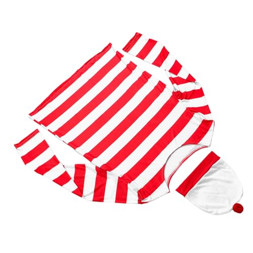 IMIKEYA Halloween Kostüm Xl Rot weiß Gestreiftes Sweatshirt mit Beanie Mütze Lustiges Cosplay Outfit für Erwachsene Männer Frauen Schnelles Anziehen für Party und Aufführung von IMIKEYA