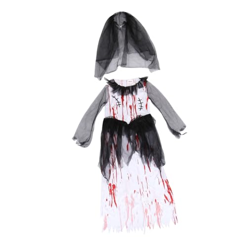 IMIKEYA Halloween Mädchen Kleid mit Schleier Blutiges Geisterbraut Kostüm für Performance Cosplay Party Mottoparty und Karneval Vintage Stil Langlebiges Material Auffälliges Design von IMIKEYA