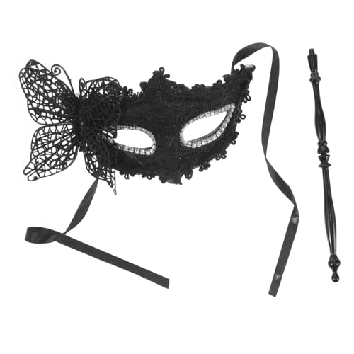IMIKEYA Handgehaltene Venezianische Masquerade Maske mit Stick für Damen Langlebiges Material Komfortabler Sitz Klassisches Schwarz für Karneval Maskenball Cosplay und von IMIKEYA