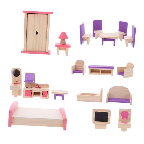 IMIKEYA Holz Puppenhaus Möbelset Kinderfreundlich Miniatur DIY Möbelkit Leicht Zusammenzubauen Fördert Kreativität Familienspiel Zubehör von IMIKEYA