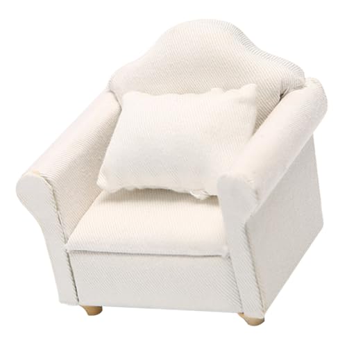 IMIKEYA Holzsofa für Puppenhaus Elegantes Weißes Einzelsofa mit Kissen Puppenhauszubehör für Kreative Spielwelten und Geschenkidee von IMIKEYA