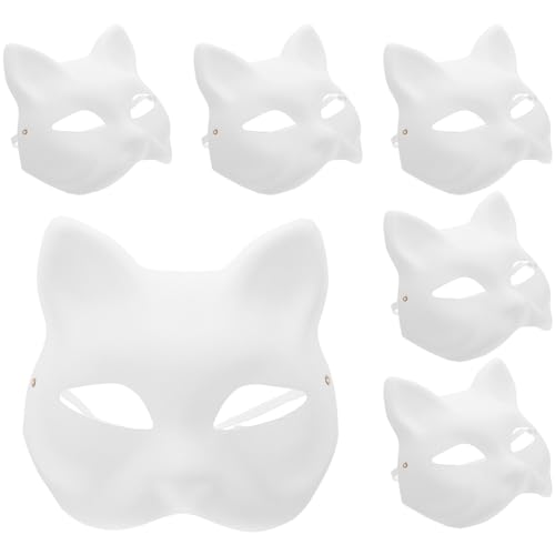 IMIKEYA Katzenmaske Therian-Masken – Weiße Papier-Fuchs-Masken Leere Therian-Masken Unbemalt Wolfstier Halbe Diy-Maskenmaske Zum Herstellen Ihrer Eigenen Masken 5 Stück von IMIKEYA