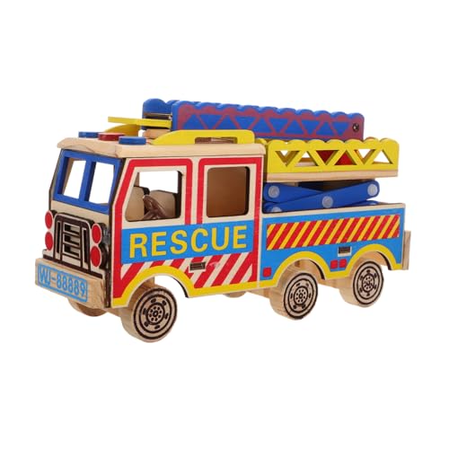 IMIKEYA Kinder Holz Feuerwehrauto Spielzeug Leiter Kran Auto Modell Feuerlöschtechnik Fahrzeug Feuerwehrauto Spielzeug Spielzeug Für Kleinkinder von IMIKEYA