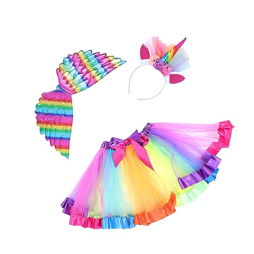 IMIKEYA Kinderkostüm Set Einhorn Regenbogen Tüllrock mit Engelsflügeln und Haarreif Leicht Anzuziehen für Bühnenauftritte Karneval und Fotoshootings Geeignet und von IMIKEYA
