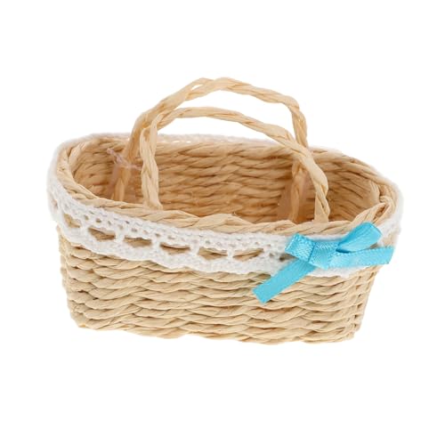 IMIKEYA Korb-Puppenhaus-Ornamente mini Korb Puppenhaus Zubehör Blumen Korb Mini Mini-Blumenkorb Kleiner Korb mit Henkel Mini geflochtener Korb Kleiner dekorativer Korb Gras Beige von IMIKEYA