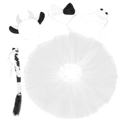 IMIKEYA Kuhkostüm Set für Halloween Plüsch Stirnband mit Ohren Fliege Nase und Tüllrock für Cosplay Maskeraden und Events von IMIKEYA