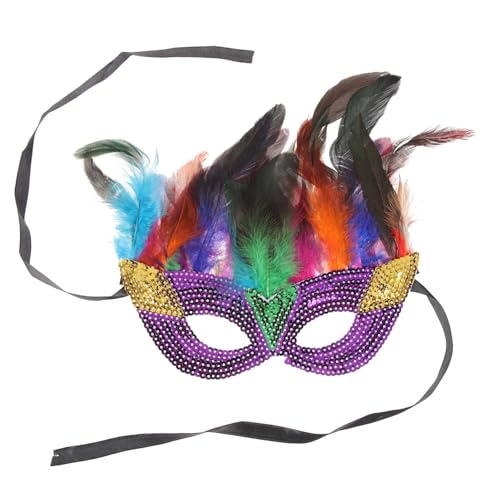 IMIKEYA Leichte Elastische Federmaske mit Schimmernden Pailletten Halbes Gesicht Japanischer Stil für Karneval Cosplay und Festliche Partys von IMIKEYA