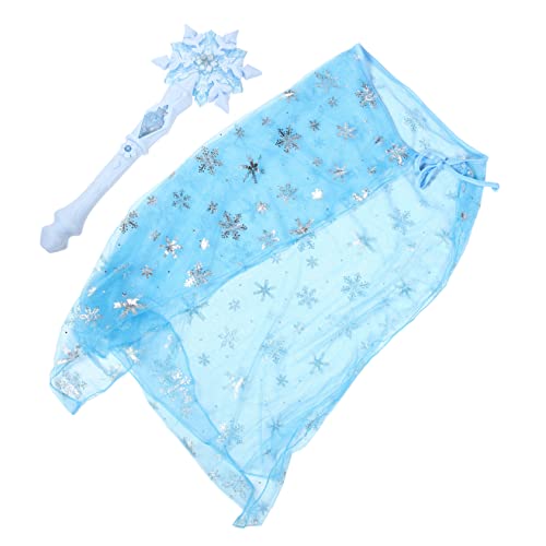 IMIKEYA Leuchtende Schneeflocken Zauberstab und Cape Set für Glitzer Cosplay Kostümzubehör für Mädchen Teiliges Set Blau Batterien für Kreative Rollenspiele und Partys von IMIKEYA