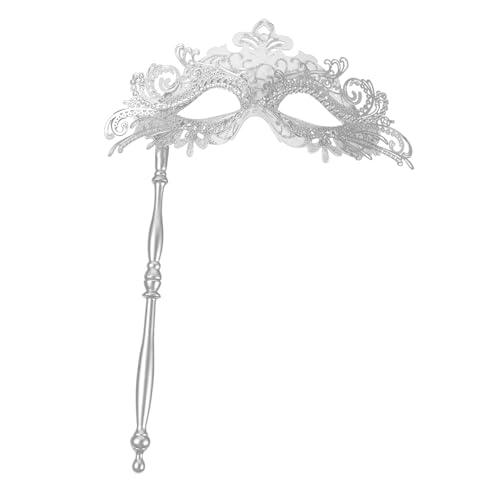 IMIKEYA Maske Metall mit Stick Halbmaske für Damen für Maskenbälle Karneval Halloween und Kostümpartys Abnehmbare Silberne Maske mit Dekorativen Elementen IMIKEYA Maske Metall mit Stick Halbmaske für Damen für Maskenbälle Karneval Halloween und Kostümpartys Abnehmbare Silberne Maske mit Dekorativen Elementen von IMIKEYA