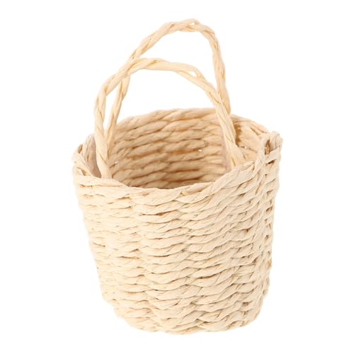 IMIKEYA Mini-aufbewahrung Skorb Gemüsekorb Hausspielzeug Puppenhaus-einkaufskorb Mini-supermarktkorb Körbe Zum Sammeln Von Eiern Puppenhaus-eierkorb Mini-spielzeugkorb Bast Beige von IMIKEYA