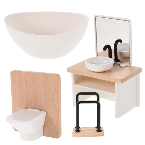 IMIKEYA Puppenhaus Miniatur Badezimmer Waschbecken & Schrank Set - Maßstab 112 - Bausatz - Badewanne Waschbecken Toilette - Sicher Für Kinder - Puppenzimmer Dekoration von IMIKEYA