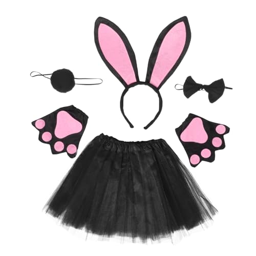IMIKEYA Niedriges Gewicht Hasenohren Haarreif mit Cosplay und Tutu Rock für Mädchen Tier Kostüm Zubehör für Party Halloween Bühnenauftritte Schwarzen Handschuhen von IMIKEYA