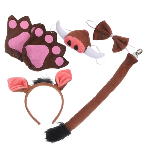 IMIKEYA Pig Cosplay Kostüm Set mit Weichem Schweineohren Stirnband Schweineschwanz Schleife und Handschuhen Vielseitiges Partyaccessoire für Karneval Halloween Geburtstagsfeiern und von IMIKEYA