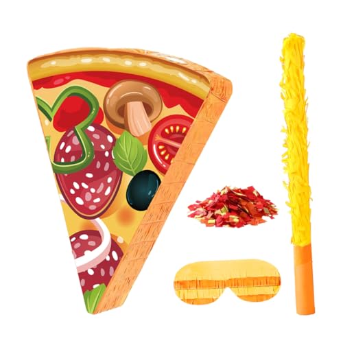 IMIKEYA Pizza Pinata mit Farbenfrohem Pizzastück Design Schlagstab Augenbinde und Konfetti als Partydeko und Kindergeburtstags Favor für Spielerische Feierlichkeiten von IMIKEYA
