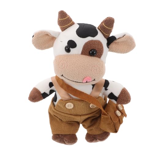 IMIKEYA Plüschtier Kuh Kuscheltier Weiches Niedliches Kuh Design mit Braunem Rucksack und Latzhose Detailreiches Flauschiges Stofftier für Wohnmobil Dekoration und Gemütliche von IMIKEYA