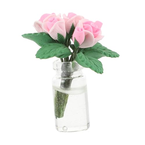 IMIKEYA Puppenhaus Rosen Künstliche Pflanzen Eingetopft Rosendekor Mini Dollhouse Vase Miniatur Mini- -Bonsai-Ornament Mini-töpfe Topfpflanzen Für Mini- Harz Rosa von IMIKEYA