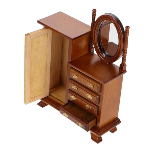 IMIKEYA Puppenhausmöbel Schminktischdekoration Für Schlafzimmer Puppenhaus Kleine Kommode Miniaturtisch Puppenhauskommode Zubehör Für Puppenhäuser Puppenstubenmöbel Birke Light Brown von IMIKEYA