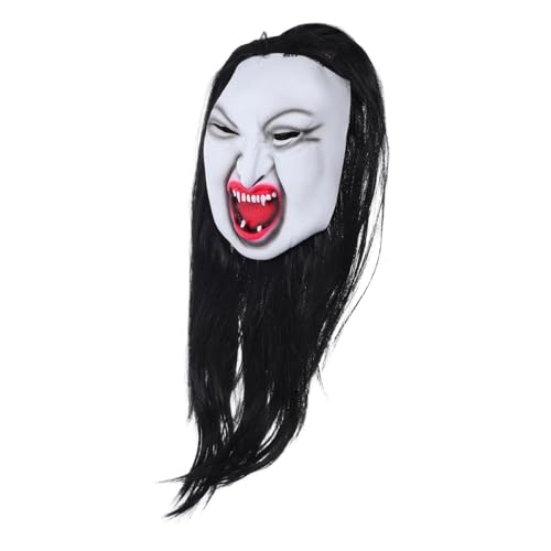 IMIKEYA Realistische Horrormaske Frau mit Langem Haar Gruseliges Halloween Cosplay Kopfteil Detailgetreu für Maskenbälle Bühnenauftritte und Horror Partys Geeignet von IMIKEYA