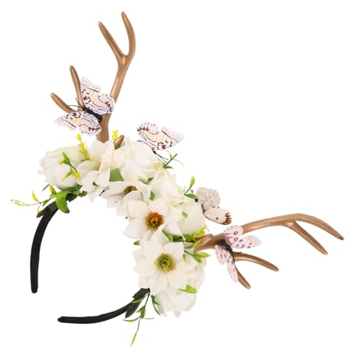 IMIKEYA Realistisches Hirschgeweih Haarreif mit Schmetterlings Blumenverzierung Leichtes Rentier-accessoire für Damen und Mädchen für Weihnachts Halloweenpartys Sowie Festliche Kostümfeste von IMIKEYA