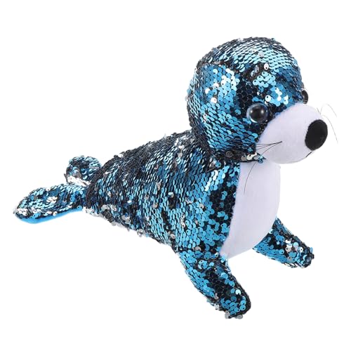 IMIKEYA Robbenpuppe Wende-Pailletten Kuscheltier Seelöwe Farbiges Plüschspielzeug Schimmernde Pailletten kinderspielzeug Tierpuppen für Meerestiere aus Plüsch Zwei Stoffstücke Blue von IMIKEYA