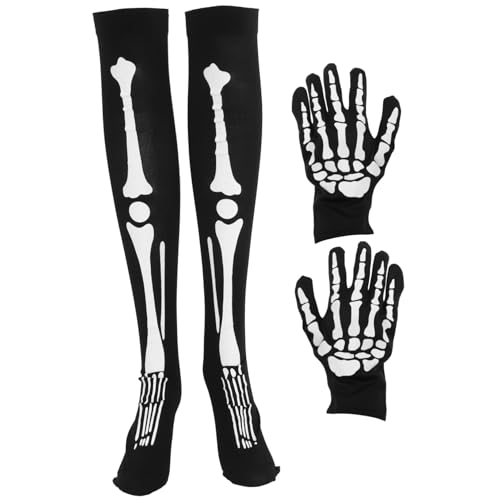 IMIKEYA Skelett Kostümhandschuhe Und Skelett Strümpfe Für Halloween Handschuhe Mit Skelettmuster Und Halloween Socken Für Kostüm Party Dekorationen von IMIKEYA