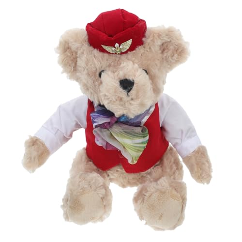 IMIKEYA Stewardess Stoffbär Plüschbärenpuppe Stofftier Für Piloten Süße Pilotenpuppe Pilotenkram Pilotenpuppe Für Kleinkinder Gefüllte Puppendekoration Plüsch Stofftier Pp Baumwolle Rot von IMIKEYA