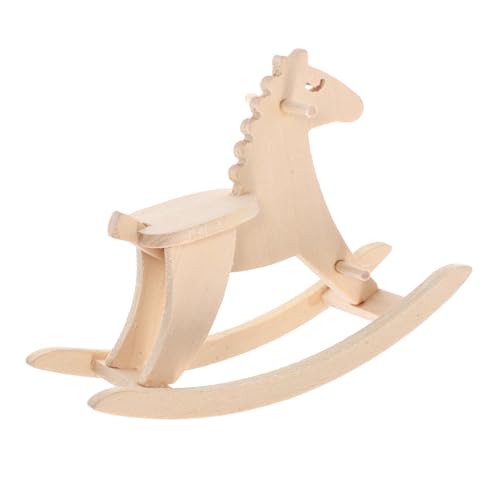 IMIKEYA Trojaner-Modell Miniatur-Schaukelpferd-Modell Schaukeln winzig Puppenhaus-Miniatur-Schaukelpferd Stuhl Mini Möbel Miniaturmöbel aus Holz Birke Beige von IMIKEYA