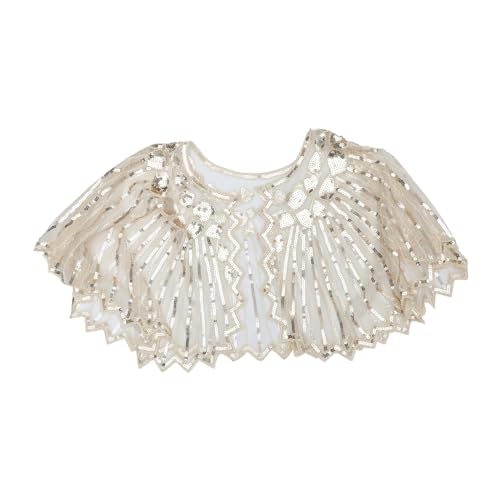 IMIKEYA Vintage Pailletten Cape Damen Kurzer Glitzer Umhang mit Perlenbesatz für Abendkleid Hochzeit Party Cosplay Accessoire Apricot von IMIKEYA