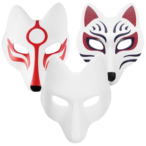 IMIKEYA Weiße Schlichte Masken 3 Stück Pufox-Maske Diy-Tier-Maskerade-Masken Unbemalte Wolfsmasken Therian Japanische Unbemalte Maske Für Bastel- Cosplay-Partys Zubehör von IMIKEYA