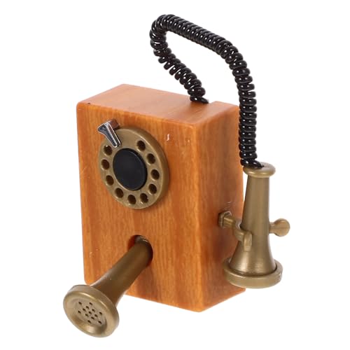 IMIKEYA puppenhaus Telefon Miniatur-Wähltelefon Spielgerät vortäuschen kleines Festnetztelefon im Retro-Stil Miniatur-Haustelefonmodell Mini-Telefon- Telefon Figur Plastik Light Brown von IMIKEYA