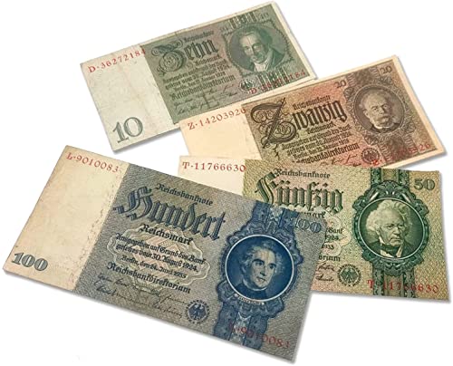 IMPACTO COLECCIONABLES 4 Deutsche Reichsmark-Banknoten aus dem Zweiten Weltkrieg, datiert zwischen 1929 und 1935. Inklusive Echtheitszertifikat von IMPACTO COLECCIONABLES