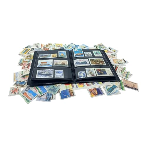IMPACTO COLECCIONABLES – Sammlung von 100 Briefmarken mit Schiffs-Motiven mit Album (14x18x1cm) | Erweitern Sie Ihre Briefmarkensammlung mit gestempelten Marken in einem eleganten, kompakten Album von IMPACTO COLECCIONABLES
