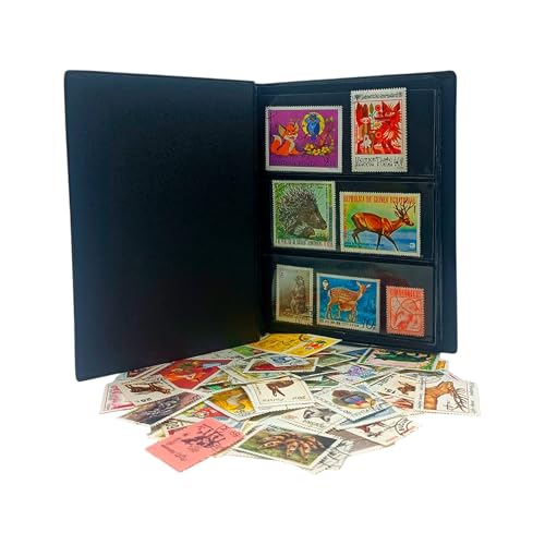 IMPACTO COLECCIONABLES – Sammlung von 100 Briefmarken mit Tiermotiven mit Album (14 x 18 x 1 cm) | Erweitern Sie Ihre Briefmarkensammlung mit gestempelten Marken in einem eleganten, kompakten Album von IMPACTO COLECCIONABLES