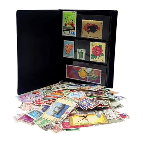 IMPACTO COLECCIONABLES – Sammlung von 500 Briefmarken aus Asien mit Album (14 x 18 x 1 cm) | Erweitern Sie Ihre Briefmarkensammlung mit echten gestempelten Marken in einem eleganten, kompakten Album von IMPACTO COLECCIONABLES
