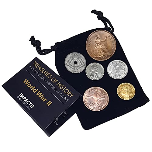 IMPACTO COLECCIONABLES Zweiter Weltkrieg - 6 Münzen, die während des Krieges verwendet wurden, D-Day Collection (1944). Besondere Erinnerungsstücke für Sammler, inklusive Echtheitszertifikat. von IMPACTO COLECCIONABLES