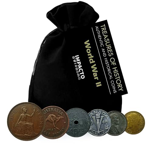 IMPACTO COLECCIONABLES Zweiter Weltkrieg - 6 Münzen, die während des Krieges verwendet wurden, D-Day Collection (1944). Besondere Erinnerungsstücke für Sammler, inklusive Echtheitszertifikat. von IMPACTO COLECCIONABLES