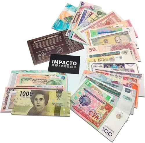 IMPACTO COLECCIONABLES | Sammlung von 50 echten Banknoten aus Aller Welt – Keine Wiederholungen, demonetisiert und aus verschiedenen Ländern | Perfekt für Sammler, inkl. Echtheitszertifikat von IMPACTO COLECCIONABLES