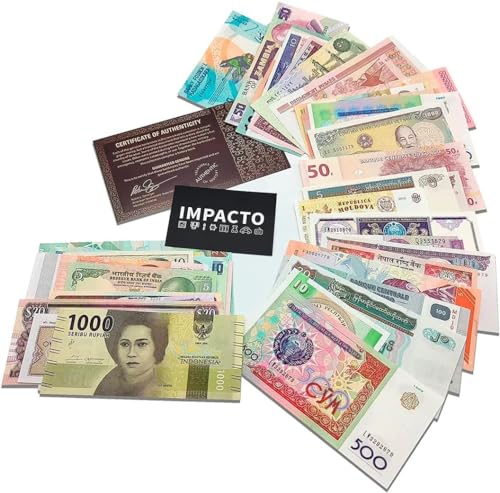 IMPACTO COLECCIONABLES 50 Geldscheine aus Aller Welt - Banknoten Weltwährungs Sammlung - Altes Geld mit Echtheitszertifikat - Geld Scheine für Sammler & wissbegierige Kinder - Geldschein Kollektion von IMPACTO COLECCIONABLES